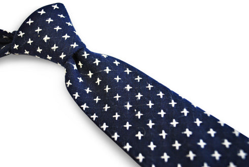 navy blue with cross design in 100% cotton linen tie