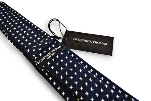 navy blue with cross design in 100% cotton linen tie