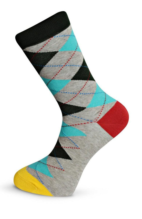 grey, black and blue argyle mens socks