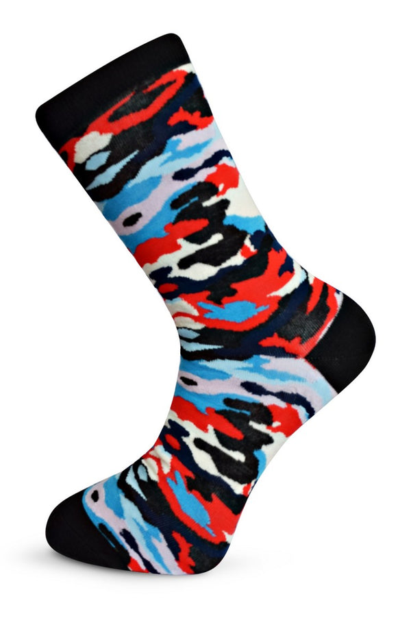 red, black and blue camouflage mens socks