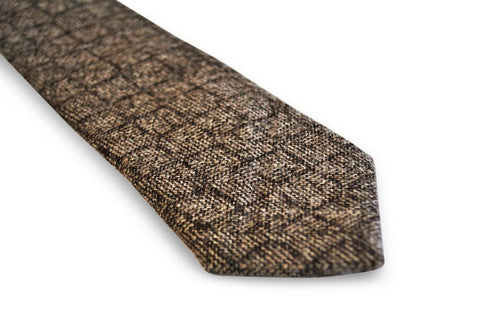 brown squared tweed wool tie