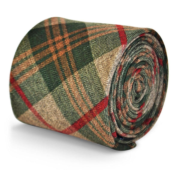 green, beige, orange and red check tie