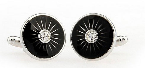 Beautiful black circular cuff links with studded jewel design