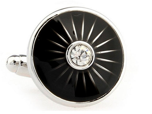 Beautiful black circular cuff links with studded jewel design