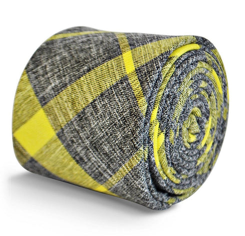 grey and yellow check tie
