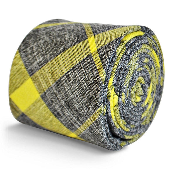 grey and yellow check tie