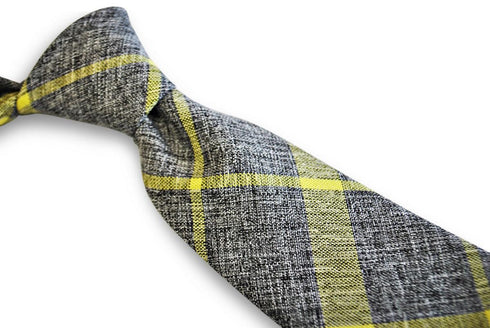 grey and yellow check tie