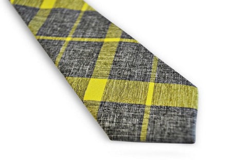 grey and yellow check tie