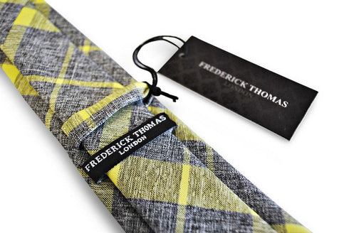 grey and yellow check tie