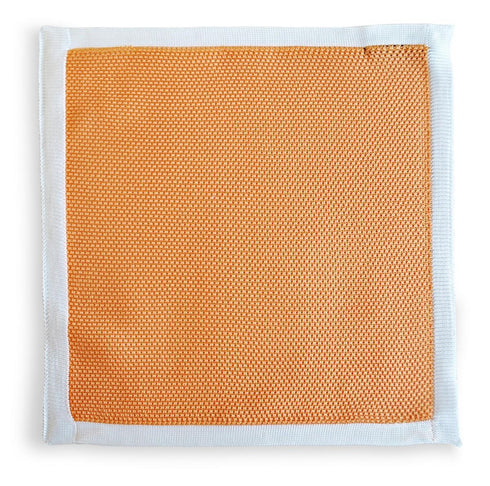 peach knitted pocket square with white edging