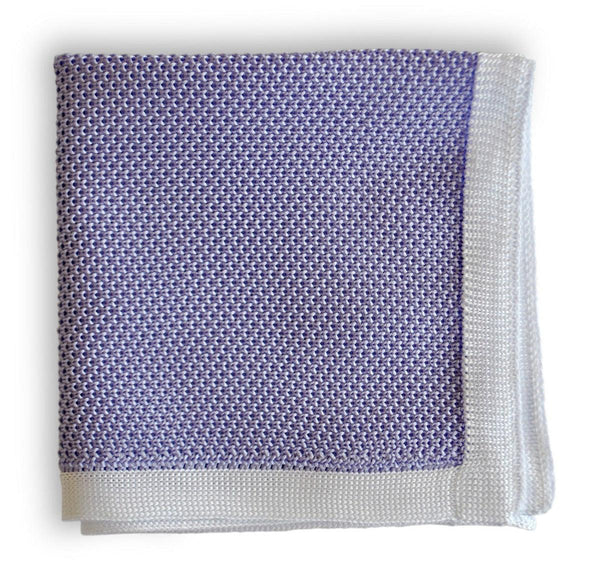 lavender knitted pocket square with white edging