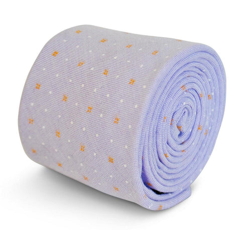 lilac tie with white and orange polka dots