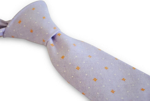 lilac tie with white and orange polka dots