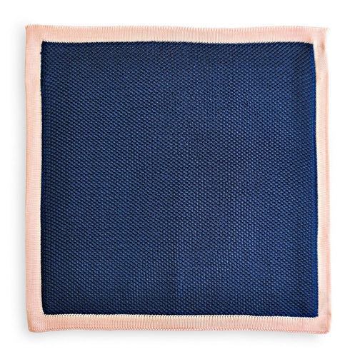 navy blue knitted pocket square with powder pink edging