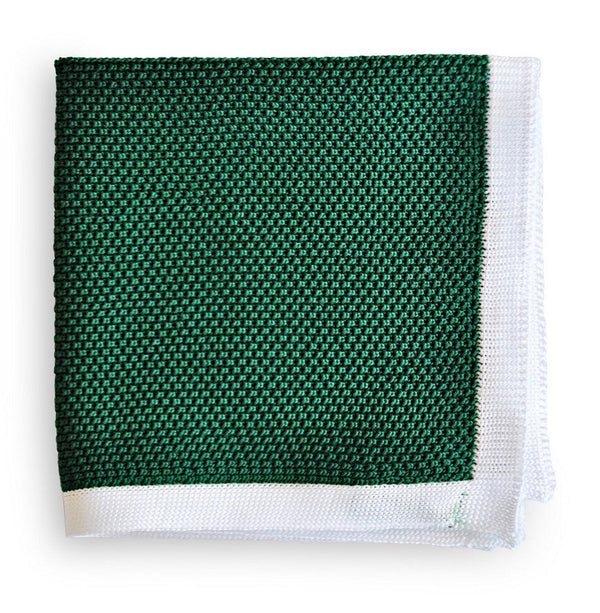 green knitted pocket square with white edging