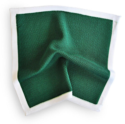 green knitted pocket square with white edging