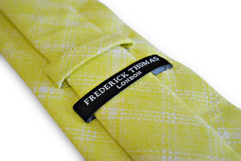 yellow and white check pattern tie in 100% cotton