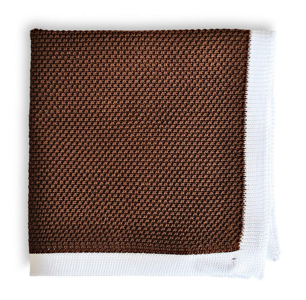 chocolate brown knitted pocket square with white edging