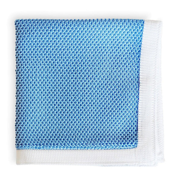 light blue knitted pocket square with white edging