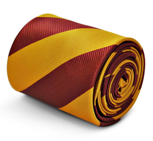 gold and burgundy barber striped tie