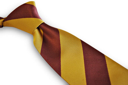gold and burgundy barber striped tie