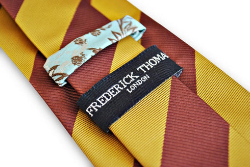 gold and burgundy barber striped tie