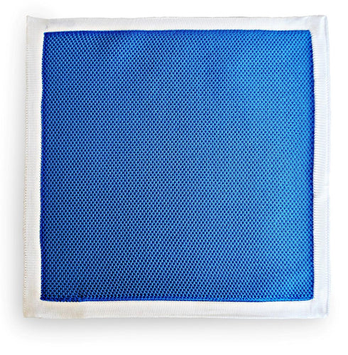 royal blue knitted pocket square with white edging