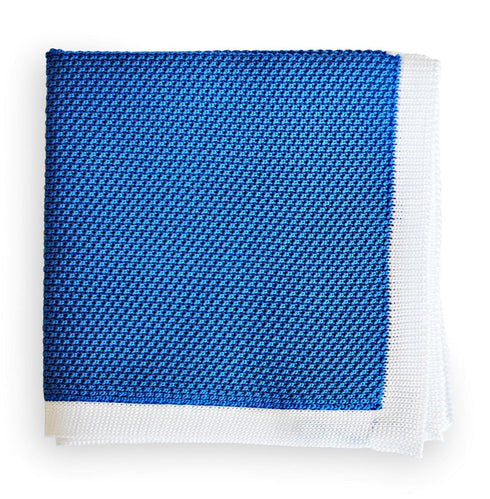 royal blue knitted pocket square with white edging