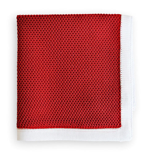 red knitted pocket square with white edging