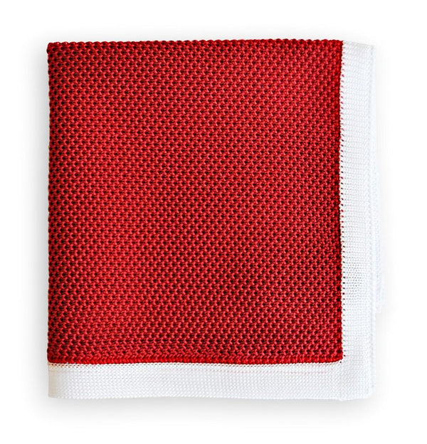 red knitted pocket square with white edging