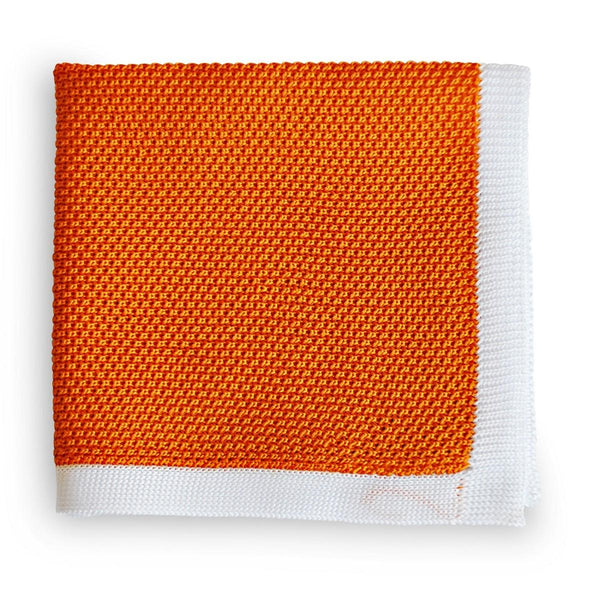 orange knitted pocket square with white edging