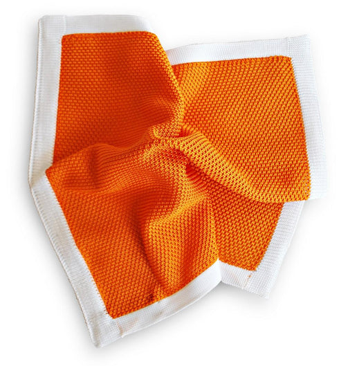 orange knitted pocket square with white edging