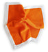 orange knitted pocket square with white edging