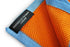 orange knitted pocket square with blue edging