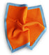 orange knitted pocket square with blue edging