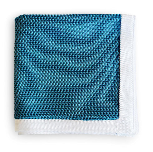 teal knitted pocket square with white edging