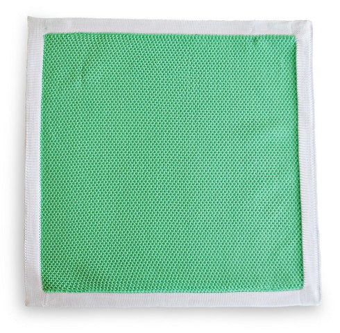 mint green knitted pocket square with white edging