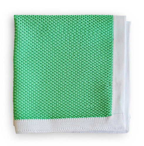 mint green knitted pocket square with white edging
