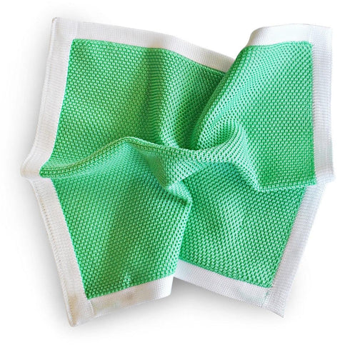 mint green knitted pocket square with white edging