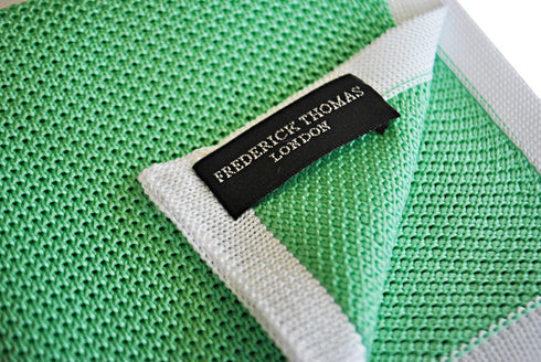 mint green knitted pocket square with white edging