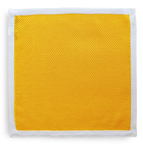 yellow knitted pocket square with white edging