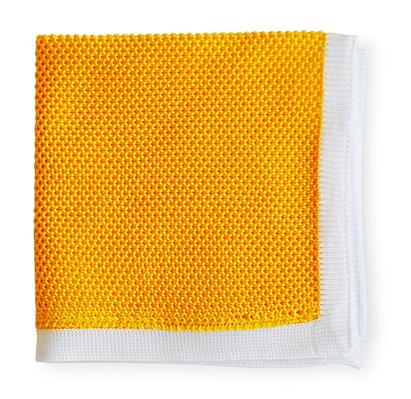 yellow knitted pocket square with white edging