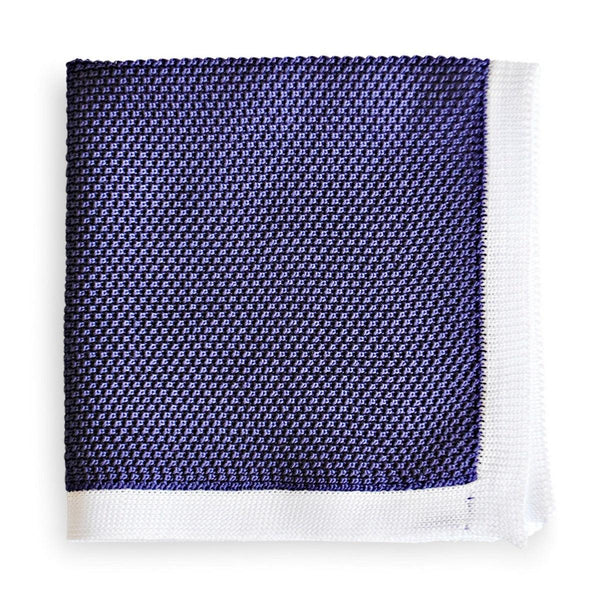 purple knitted pocket square with white edging