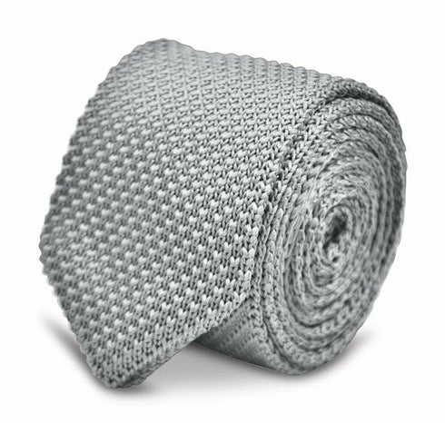 plain light grey skinny knitted tie with pointed end