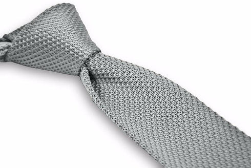 plain light grey skinny knitted tie with pointed end