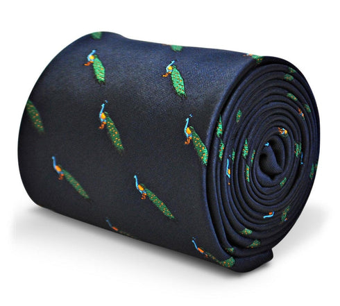 navy tie with peacock design
