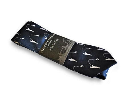 navy tie with fishing design