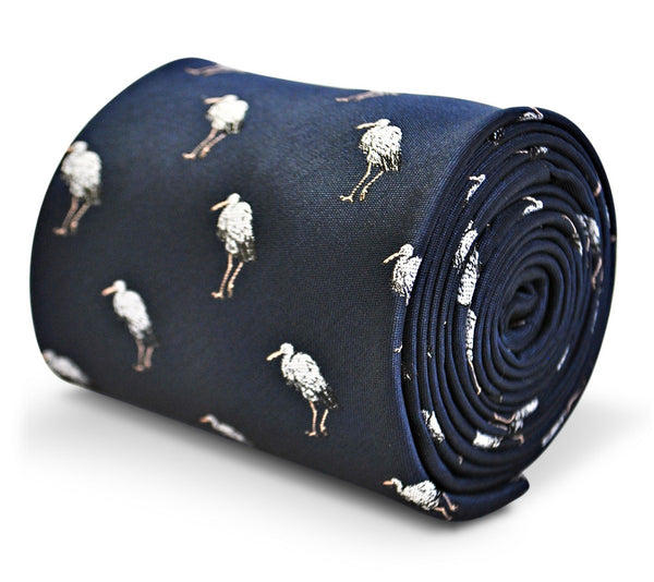 navy tie with heron bird design