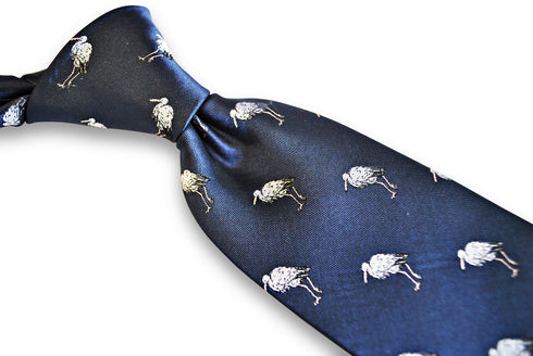 navy tie with heron bird design