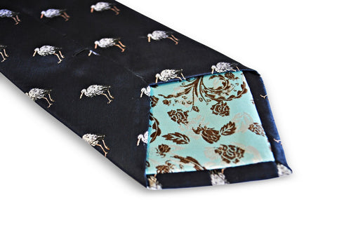 navy tie with heron bird design
